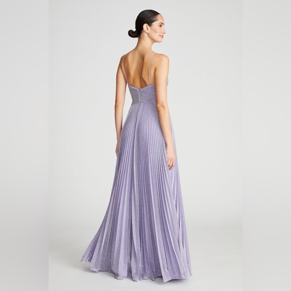 Halston Maycee Gown Sz 10 Shimmer Jersey Stretch Metallic Pleated Maxi Dress - Picture 3 of 13